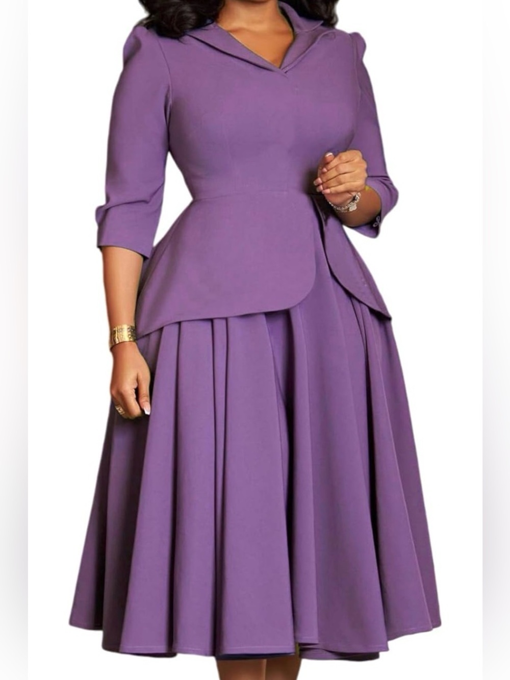 Purple Fit-and-Flare Midi Dress